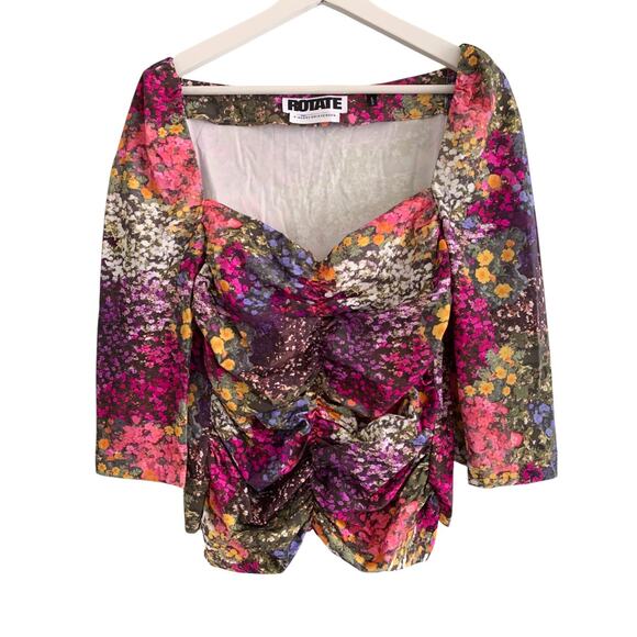 Rotate Birger Christensen Freja Top Floral Ruched Jersey Blouse US 10 UK 16 - Picture 4 of 8